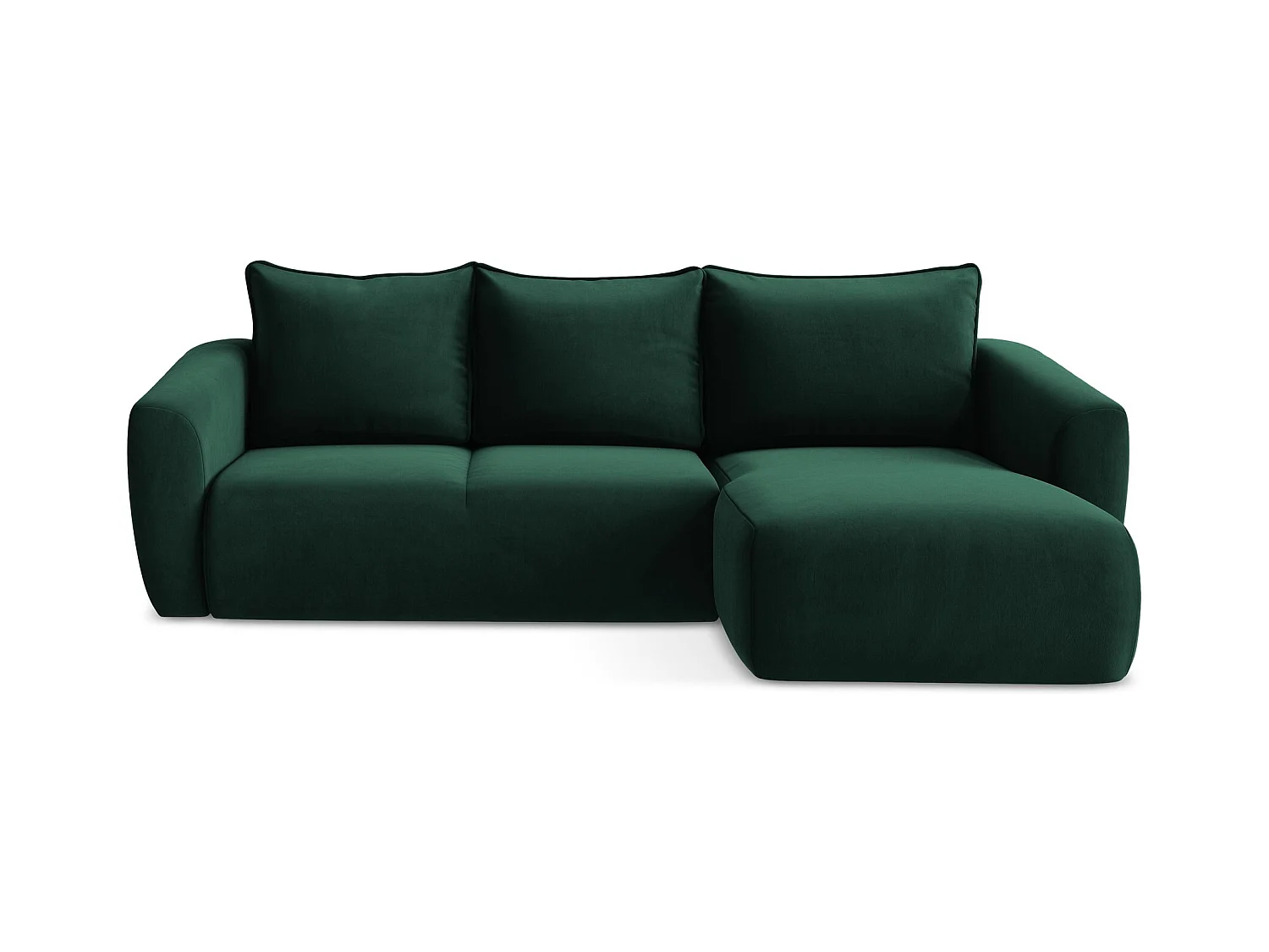 Canapé d'angle droit convertible en velours - bouteille verte - GUAVA