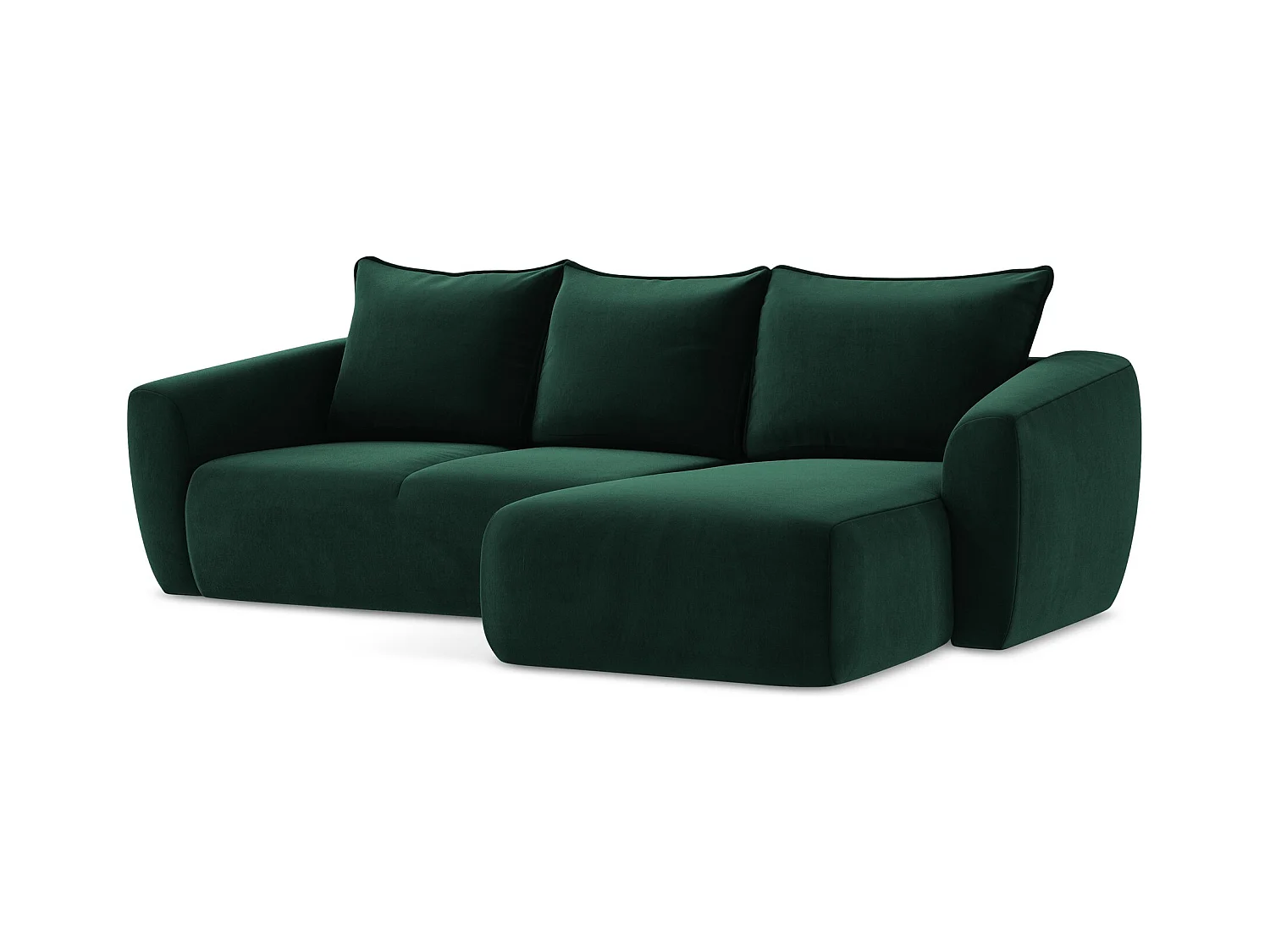 Canapé d'angle droit convertible en velours - bouteille verte - GUAVA