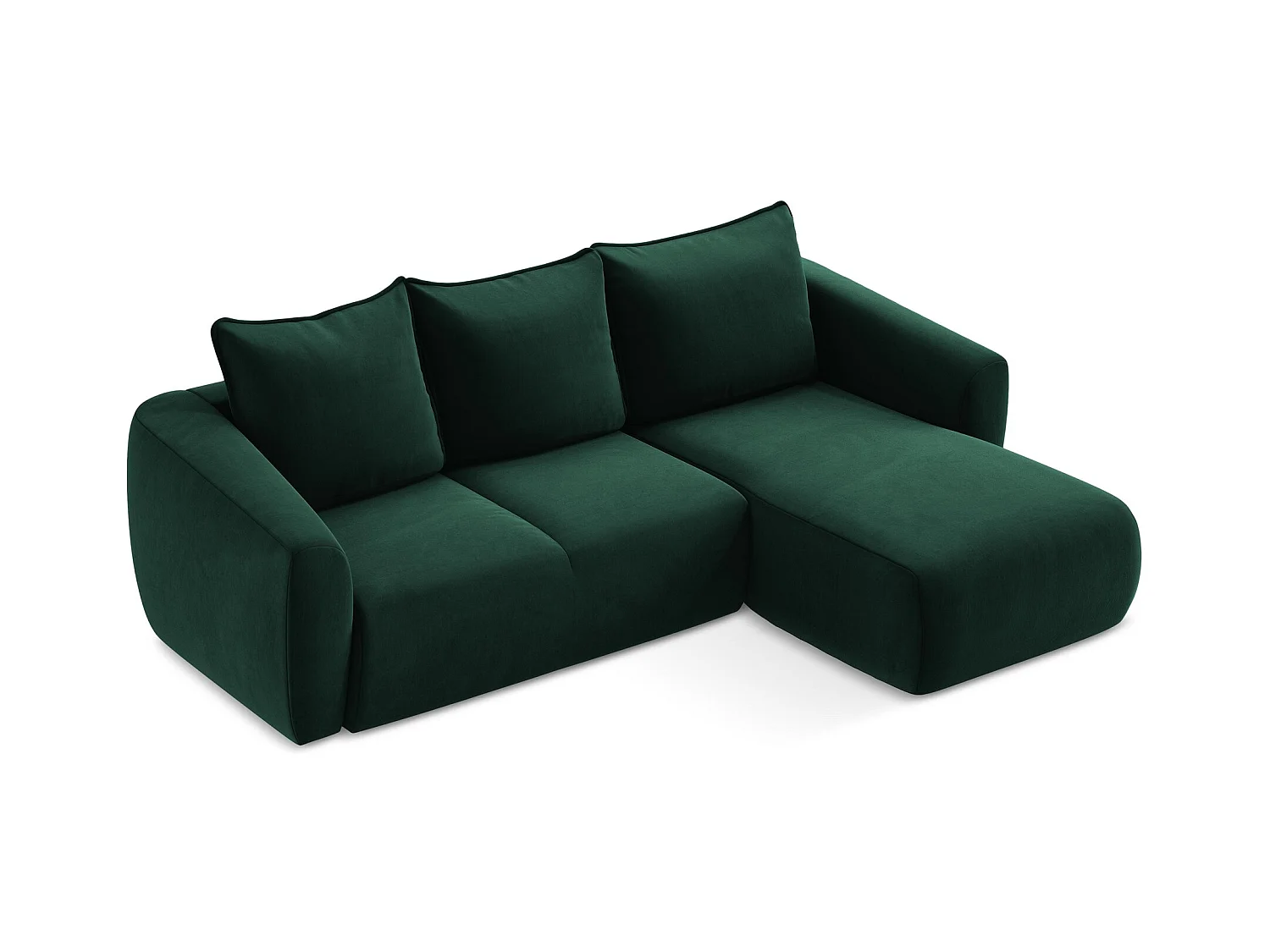 Canapé d'angle droit convertible en velours - bouteille verte - GUAVA