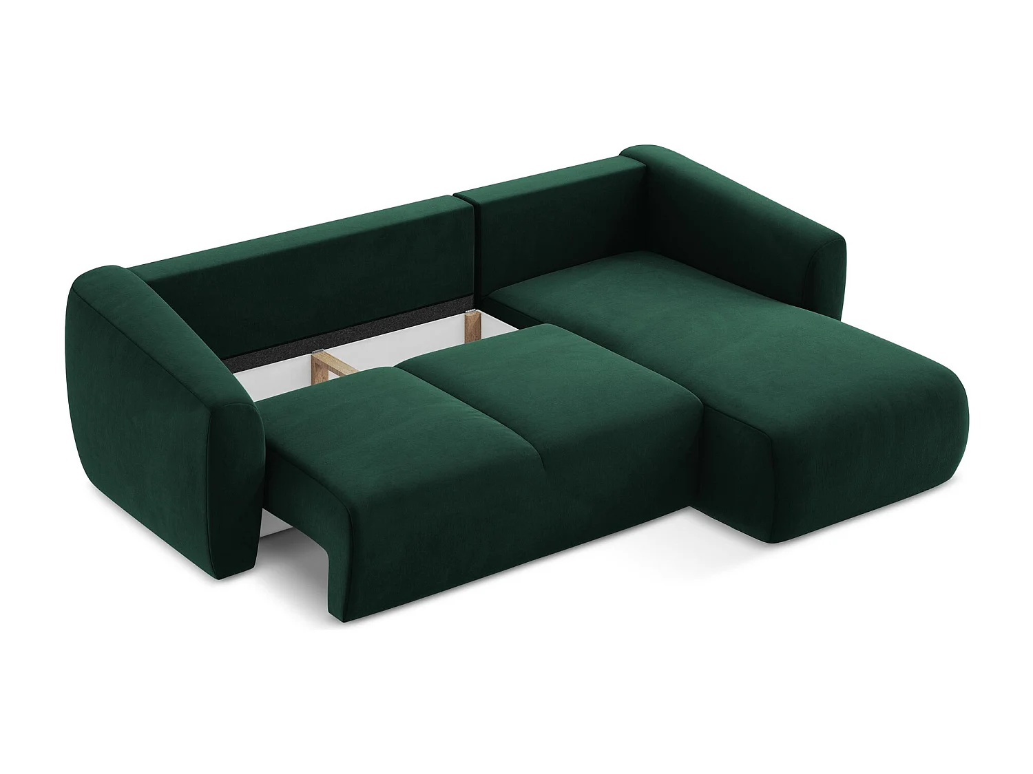 Canapé d'angle droit convertible en velours - bouteille verte - GUAVA