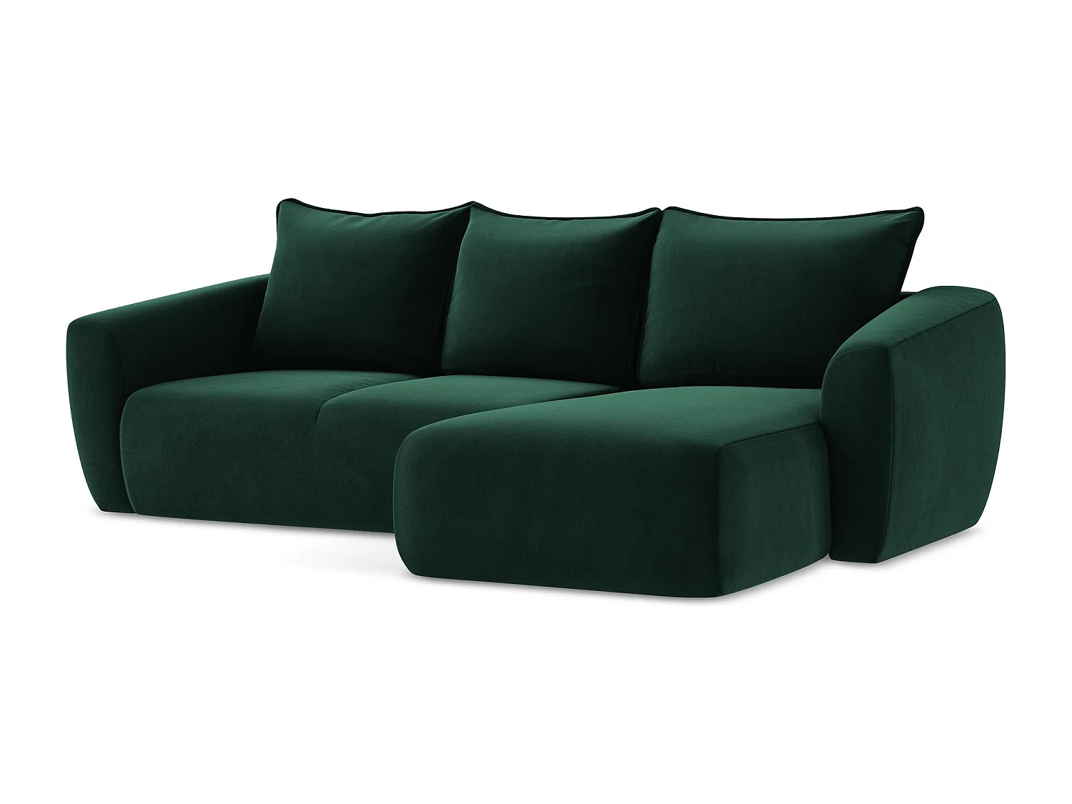 Canapé d'angle droit convertible en velours - bouteille verte - GUAVA