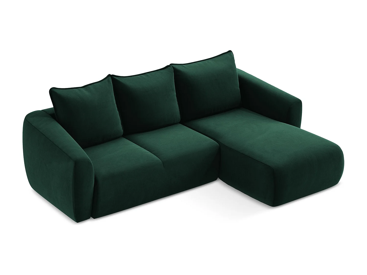 Canapé d'angle droit convertible en velours - bouteille verte - GUAVA