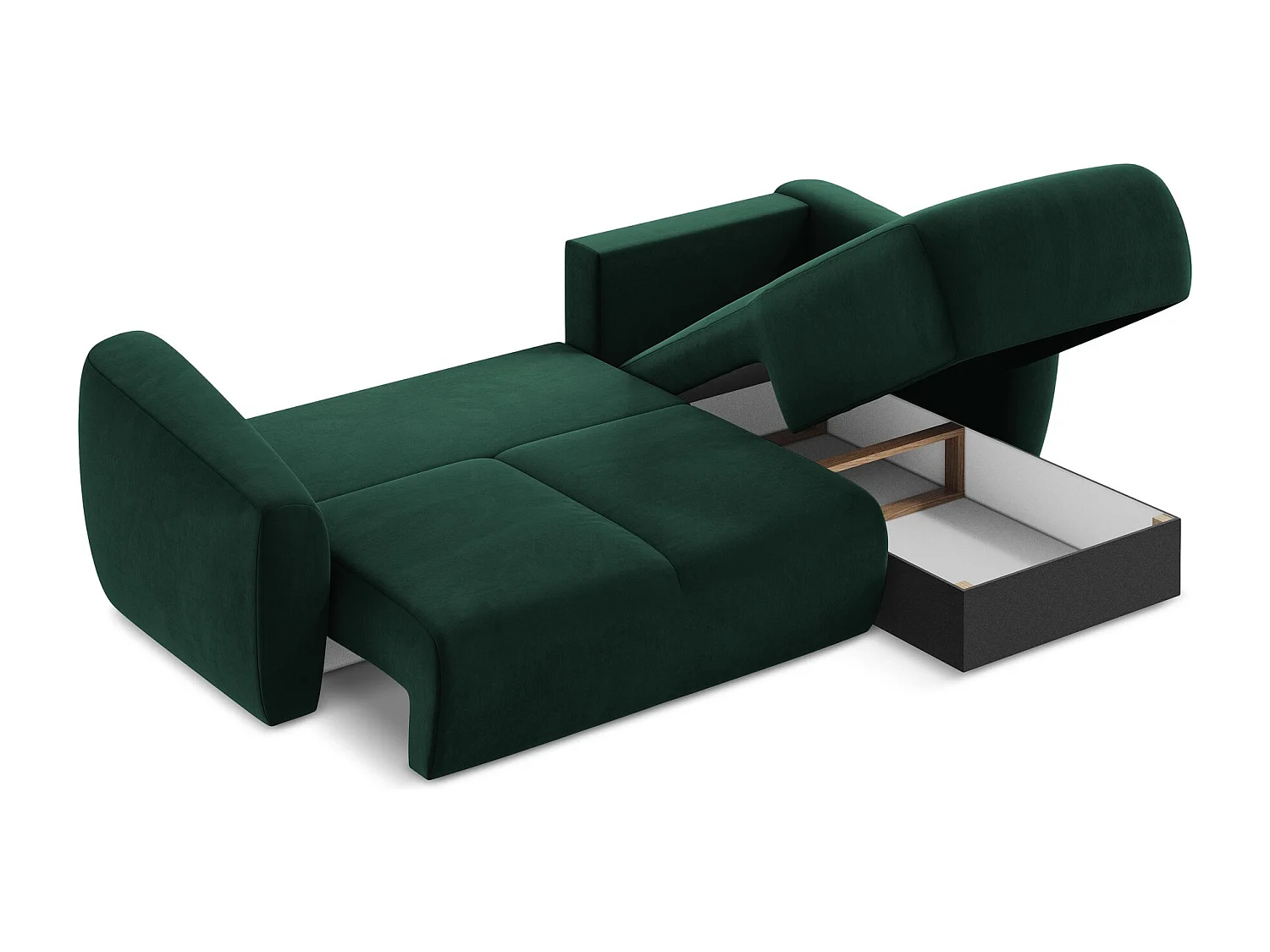 Canapé d'angle droit convertible en velours - bouteille verte - GUAVA