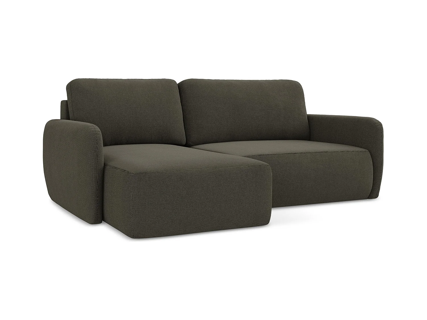 Canapé d’angle 2 places gauche convertible en tissu texturé - taupe - LILO