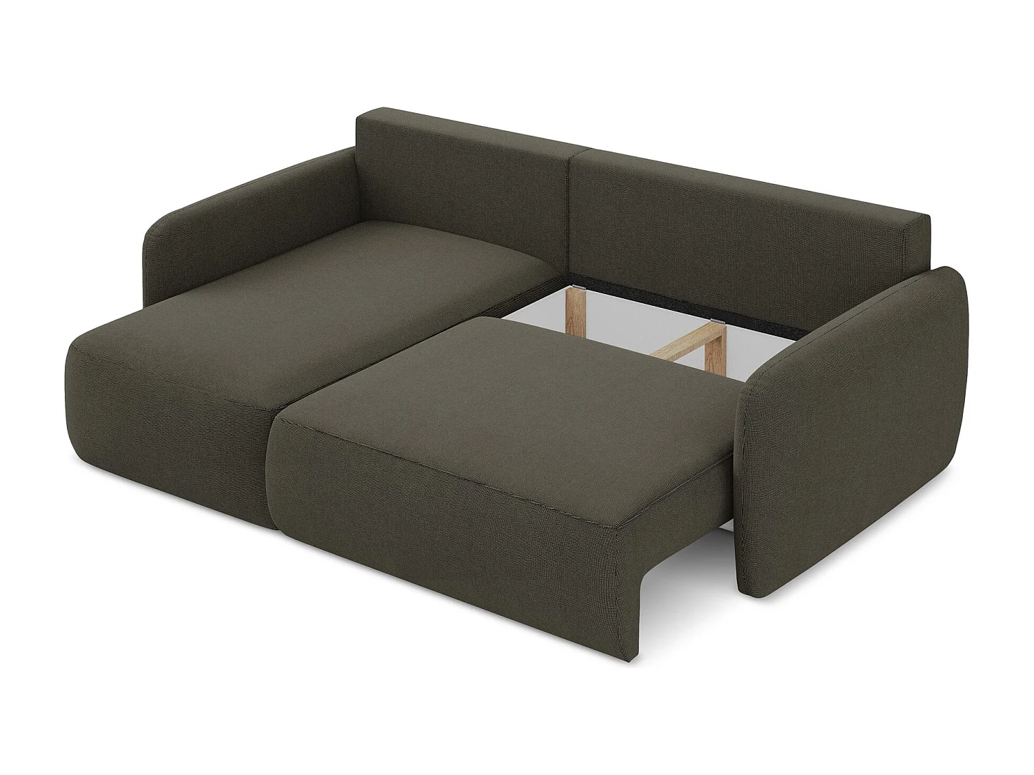 Canapé d’angle 2 places gauche convertible en tissu texturé - taupe - LILO