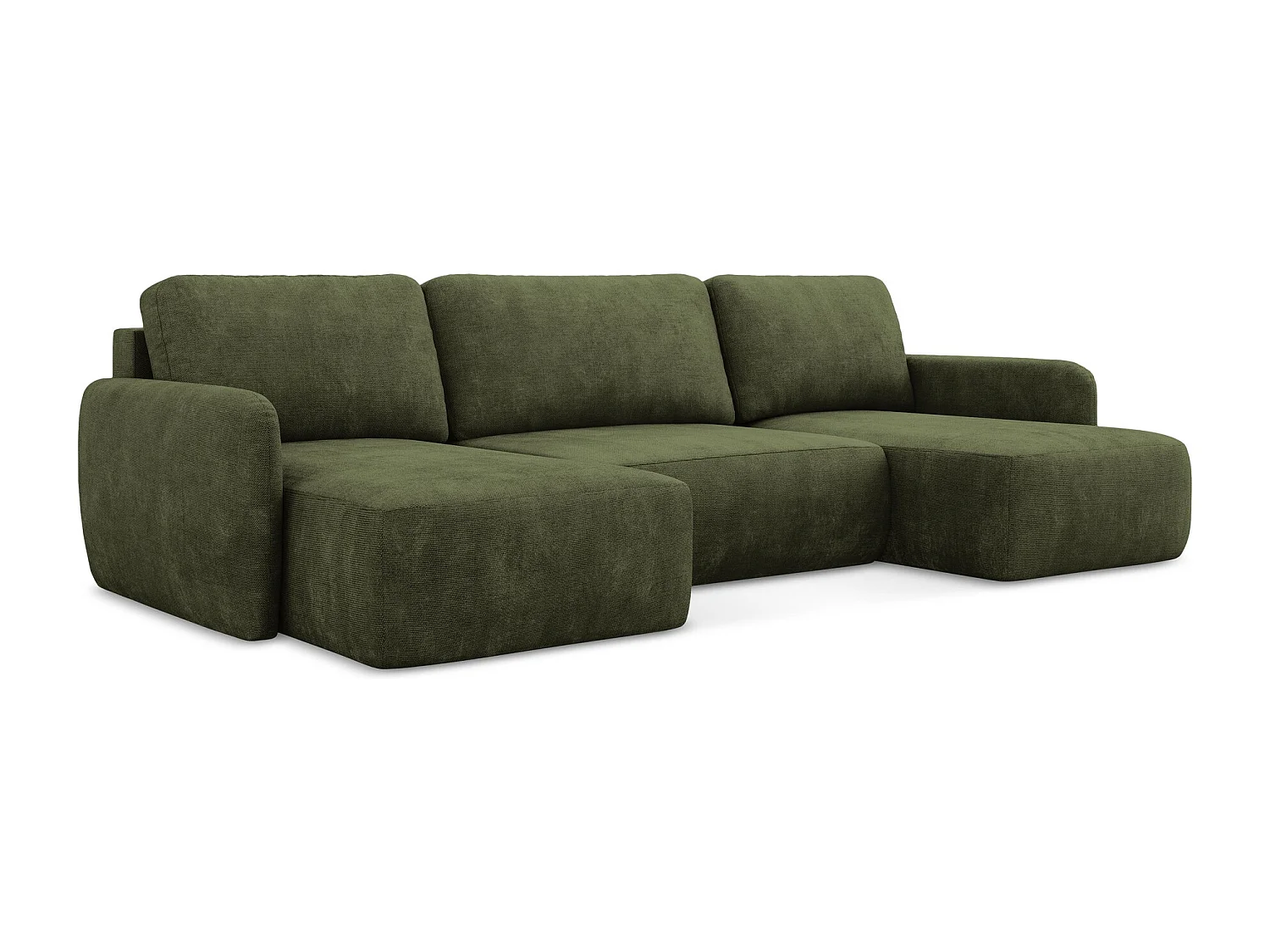 Canapé panoramique 4 places convertible en tissu chenille - olive - LILO