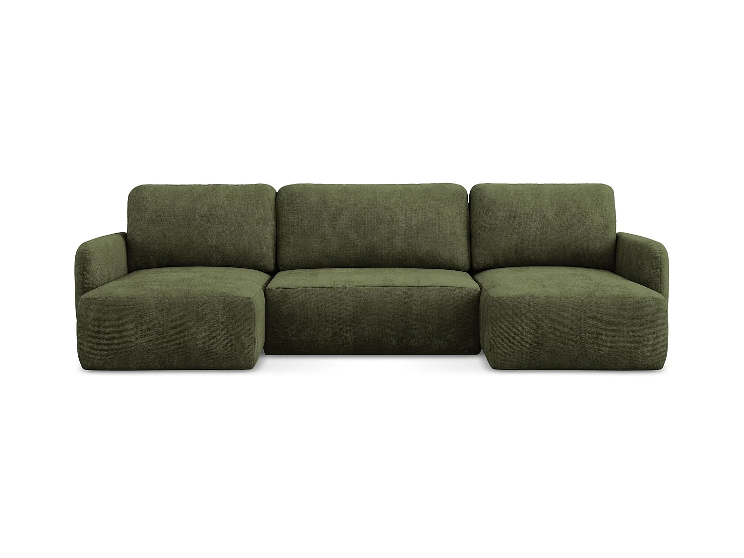 Canapé panoramique 4 places convertible en tissu chenille - olive - LILO