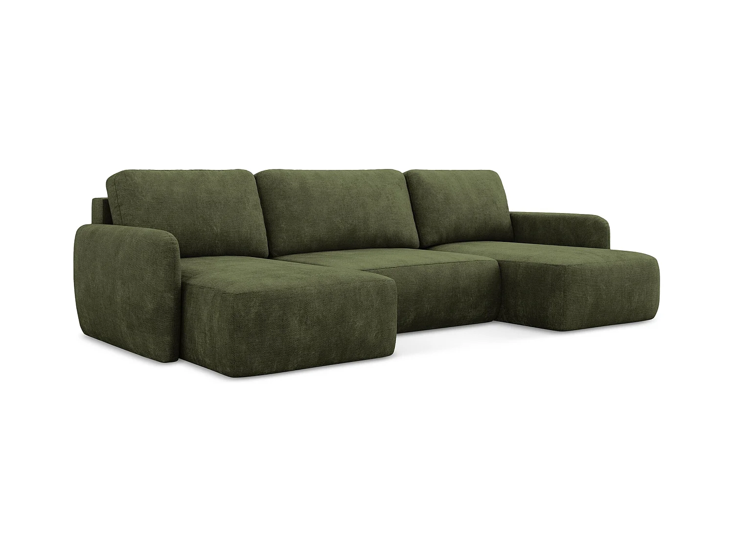 Wohnlandschaft mit Schlaffunktion - Chenille - Olive - LILO