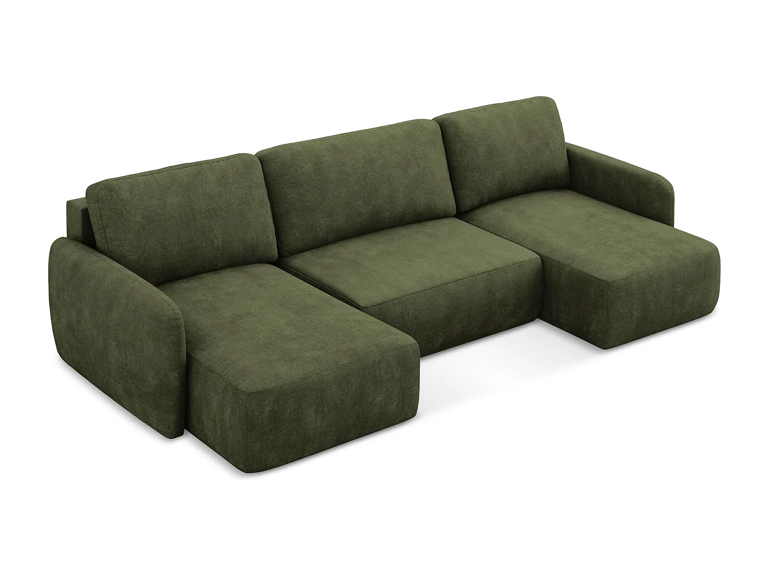 Canapé panoramique 4 places convertible en tissu chenille - olive - LILO