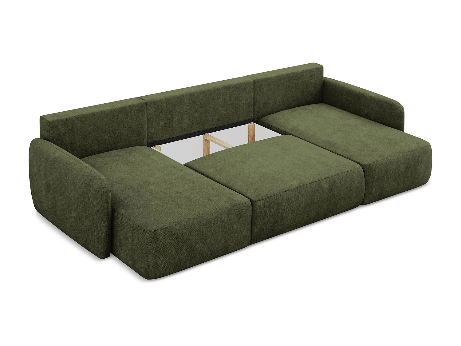 Canapé panoramique 4 places convertible en tissu chenille - olive - LILO