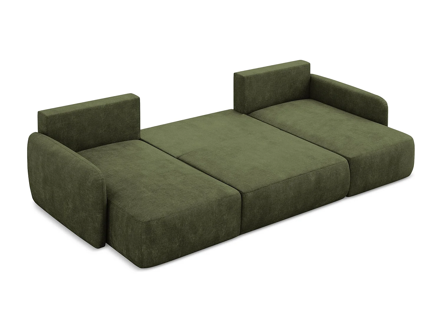 Canapé panoramique 4 places convertible en tissu chenille - olive - LILO