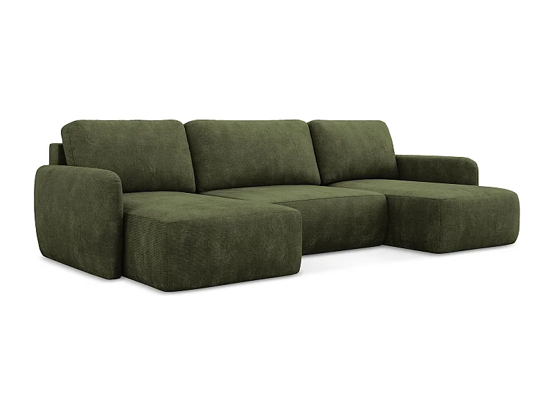 Sofa panoramiczna z funkcją spania - z tkaniny szenilowej - oliwkowy - LILO