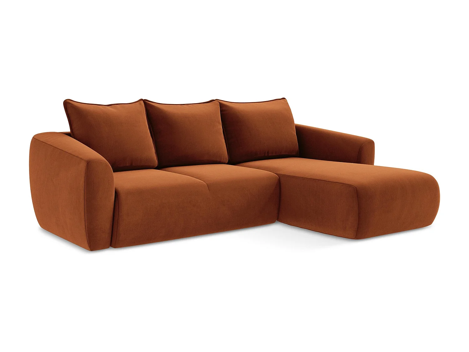 Canapé d'angle droit convertible en velours - terre cuite - GUAVA