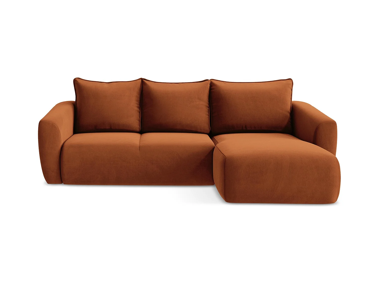 Canapé d'angle droit convertible en velours - terre cuite - GUAVA