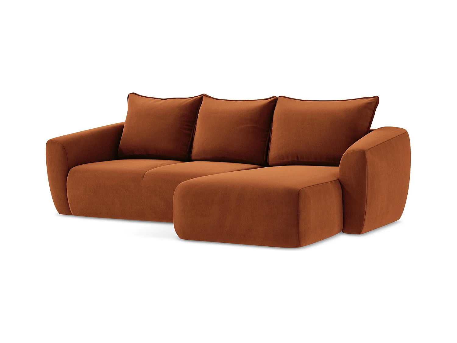 Canapé d'angle droit convertible en velours - terre cuite - GUAVA