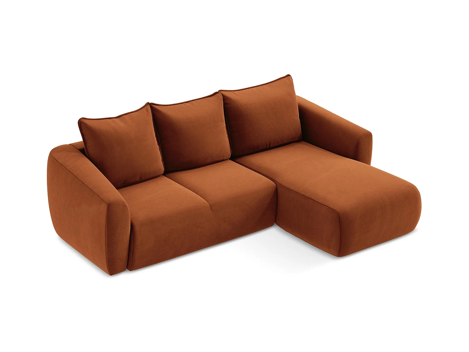 Canapé d'angle droit convertible en velours - terre cuite - GUAVA