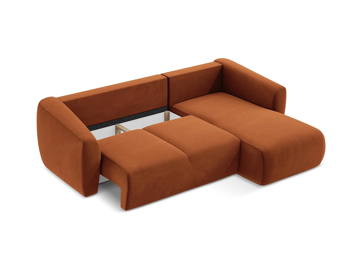 Canapé d'angle droit convertible en velours - terre cuite - GUAVA