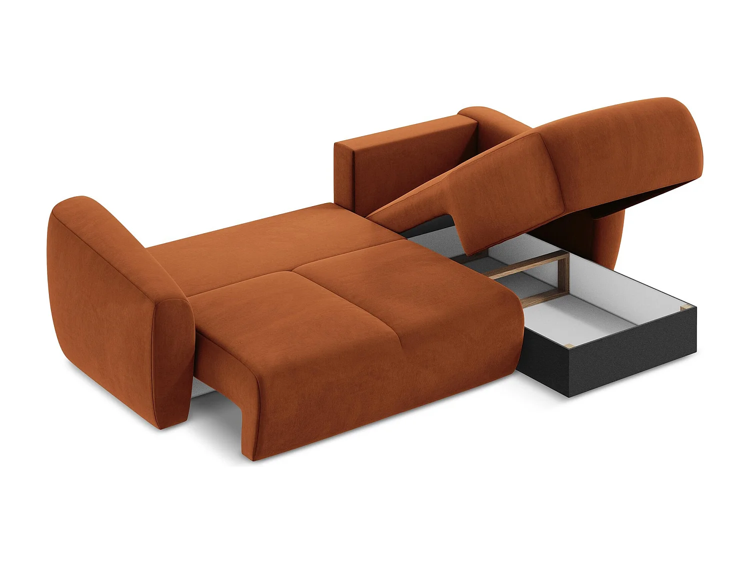 Canapé d'angle droit convertible en velours - terre cuite - GUAVA