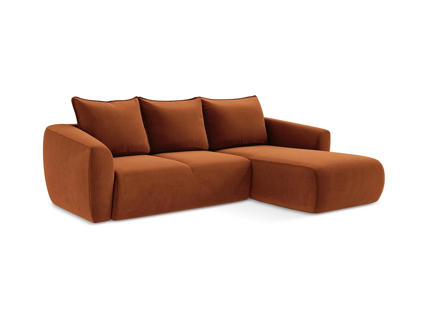 Ecksofa mit Schlaffunktion - Ecke Rechts - Samt - Terrakotta - GUAVA
