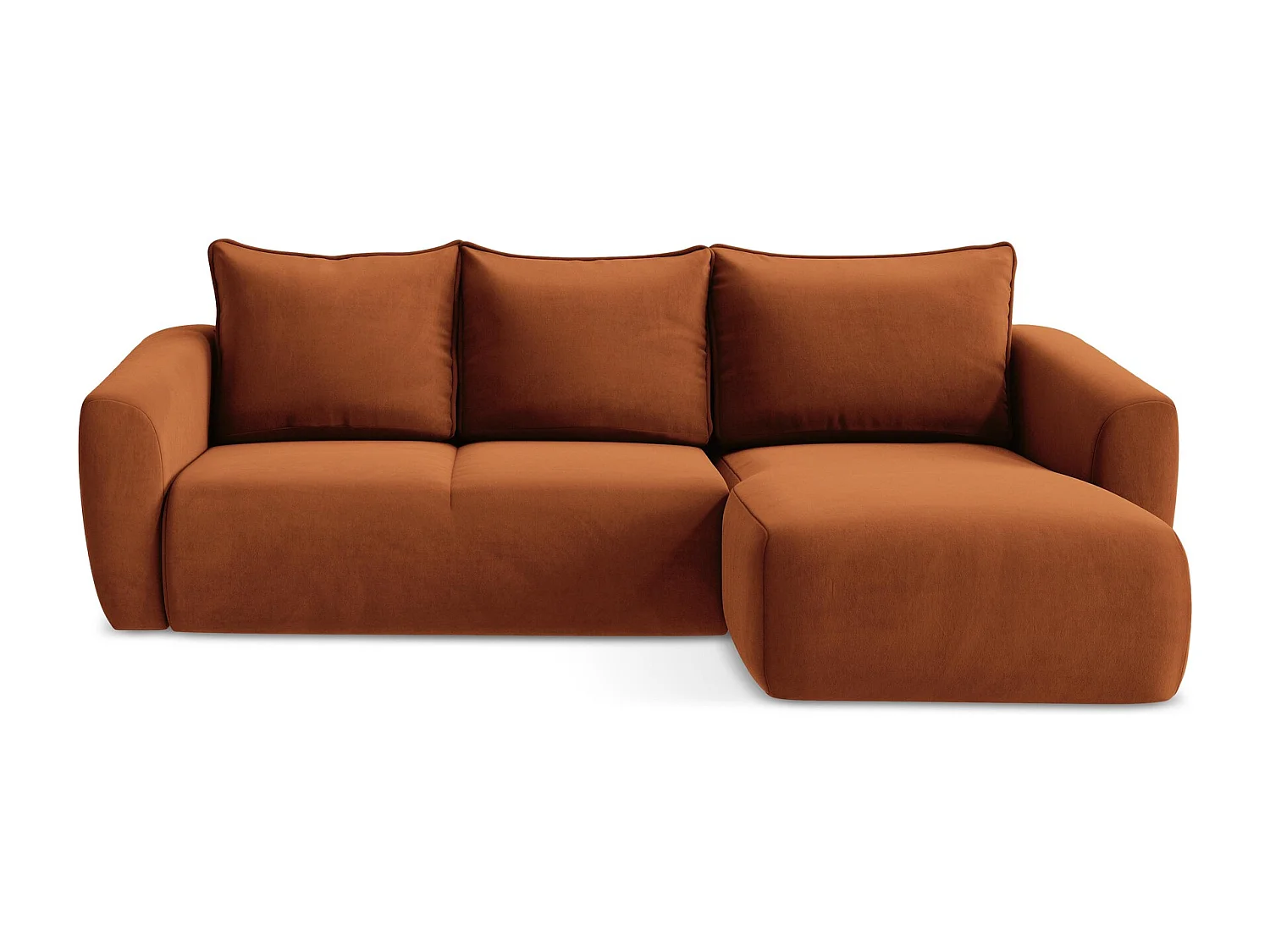 Canapé d'angle droit convertible en velours - terre cuite - GUAVA