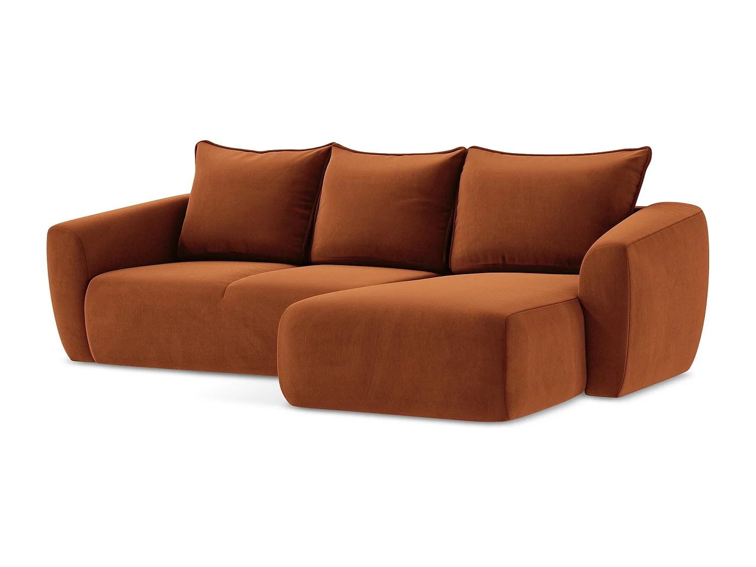 Canapé d'angle droit convertible en velours - terre cuite - GUAVA