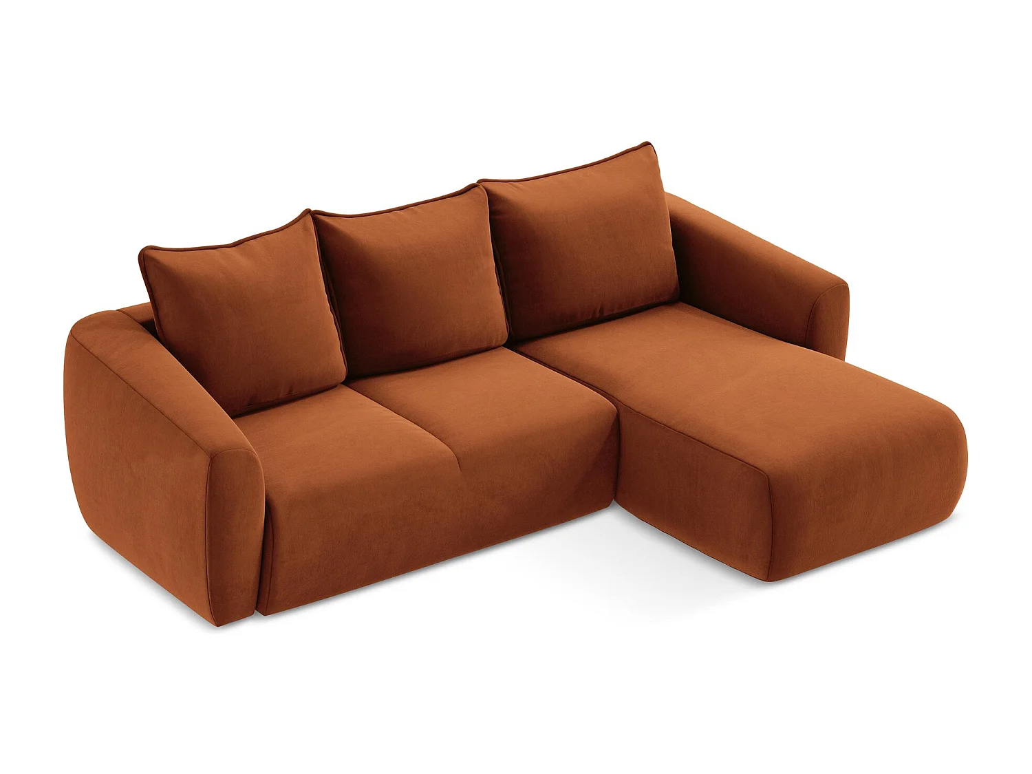 Canapé d'angle droit convertible en velours - terre cuite - GUAVA