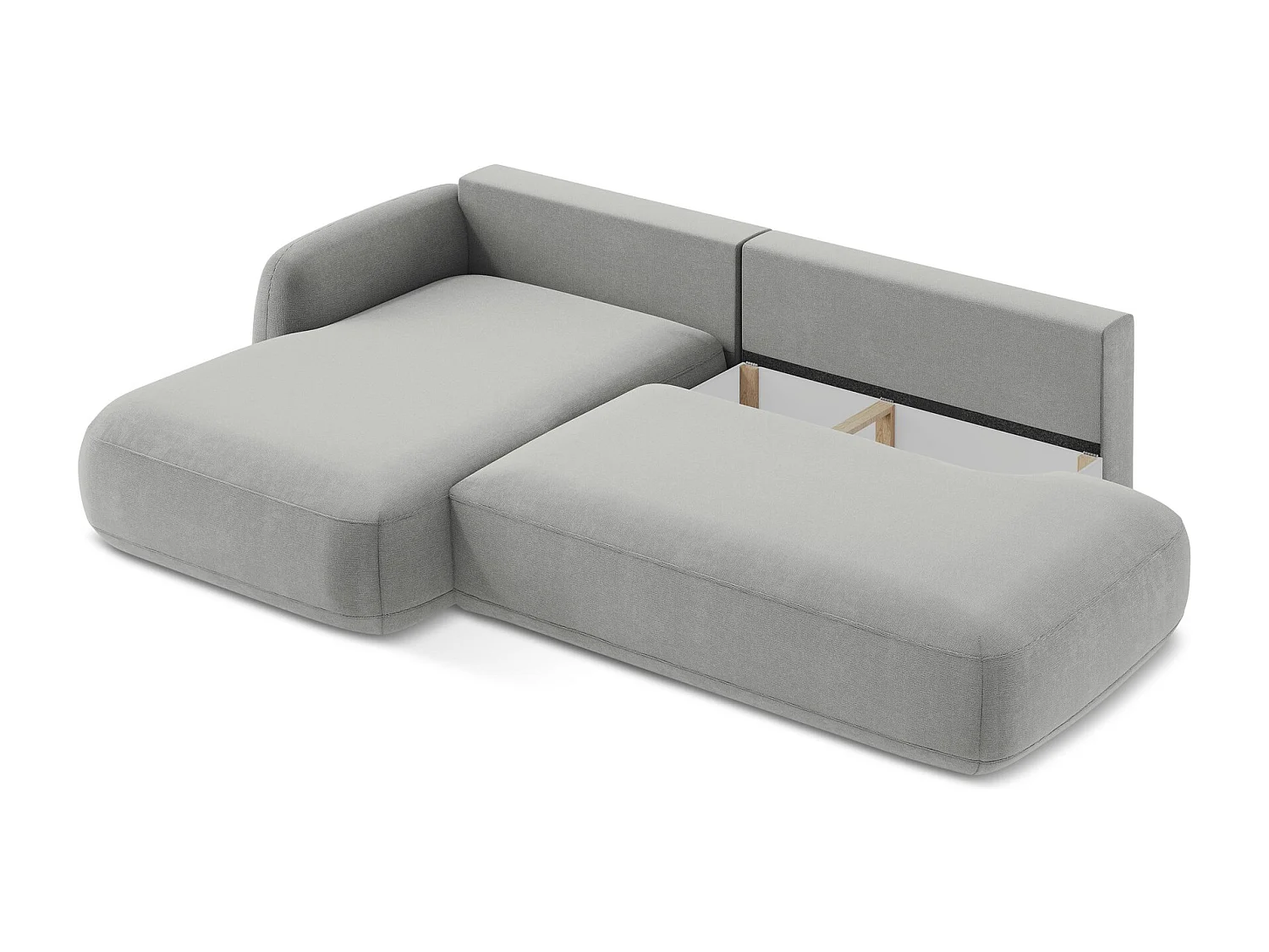 Canapé d’angle 3 places gauche convertible en tissu texturé - gris clair - HALE