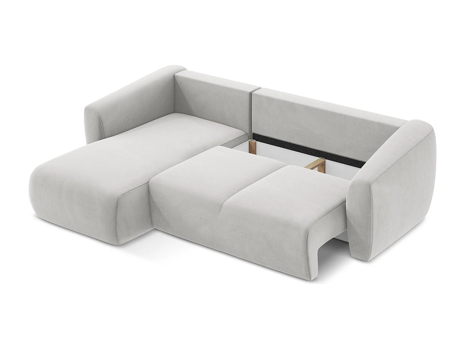 Canapé d’angle 3 places gauche convertible en velours - argent - GUAVA