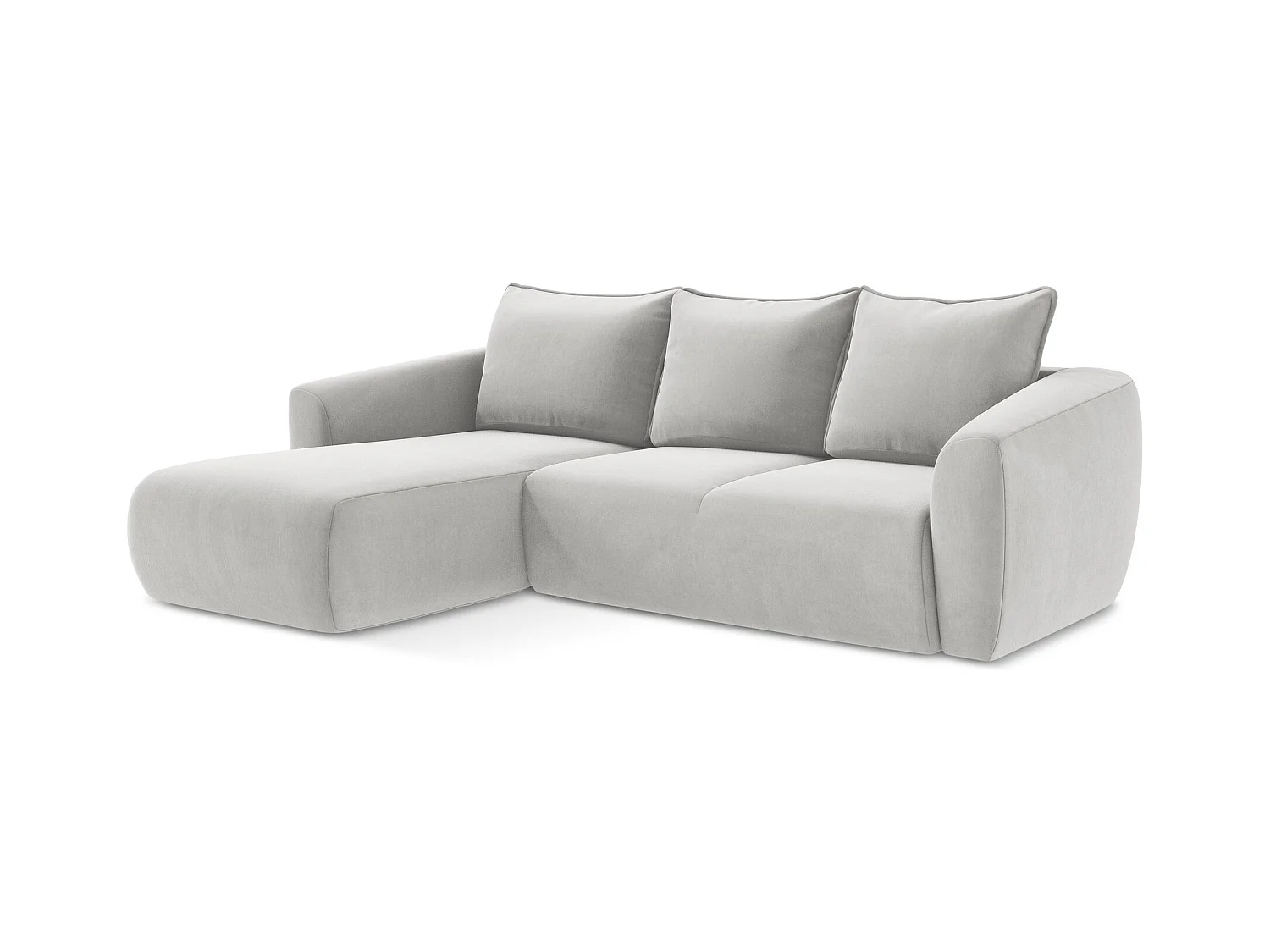 3-Sitzer Ecksofa mit Schlaffunktion - Ecke Links - Samt - Silber - GUAVA