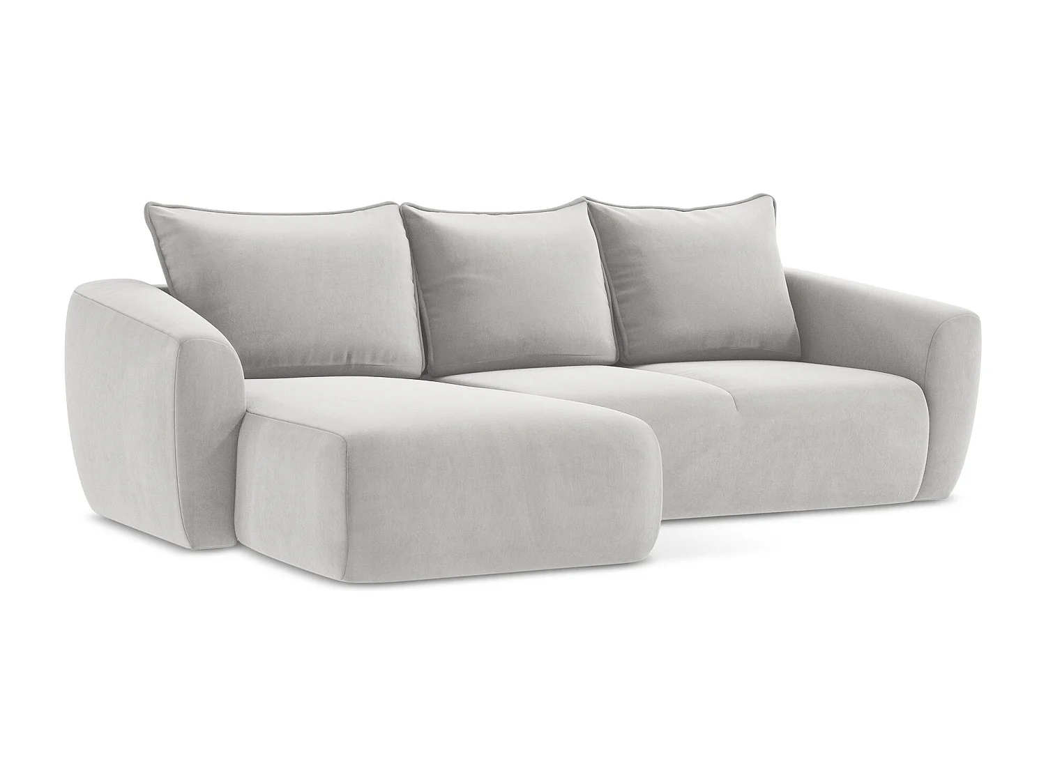 Canapé d’angle 3 places gauche convertible en velours - argent - GUAVA