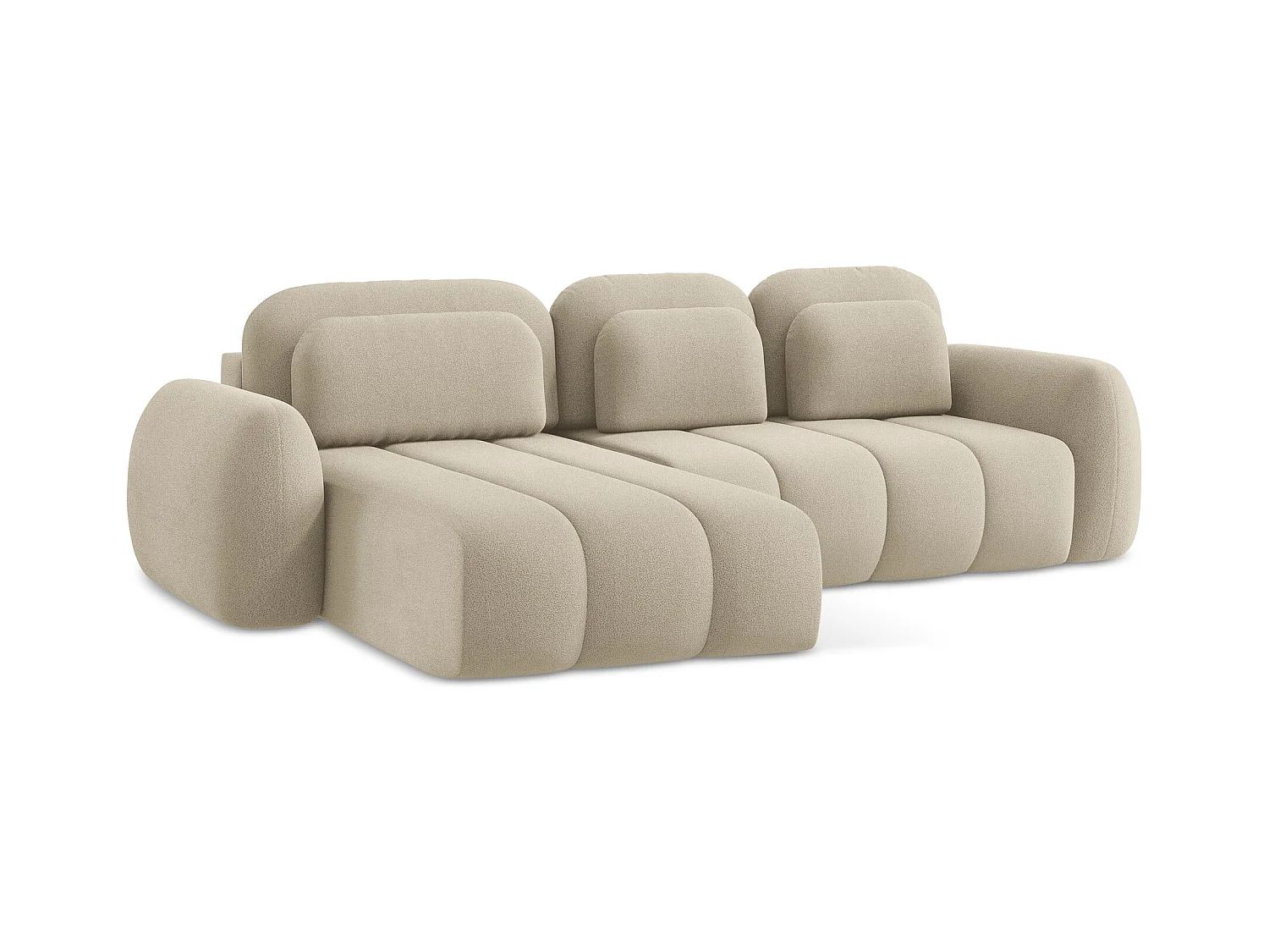 Canapé d’angle 3 places gauche convertible en tissu bouclette - beige foncé - PELE