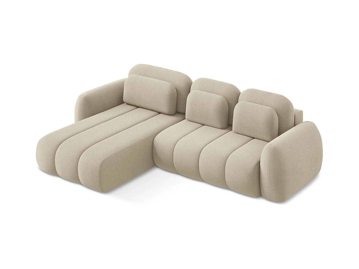 Canapé d’angle 3 places gauche convertible en tissu bouclette - beige foncé - PELE