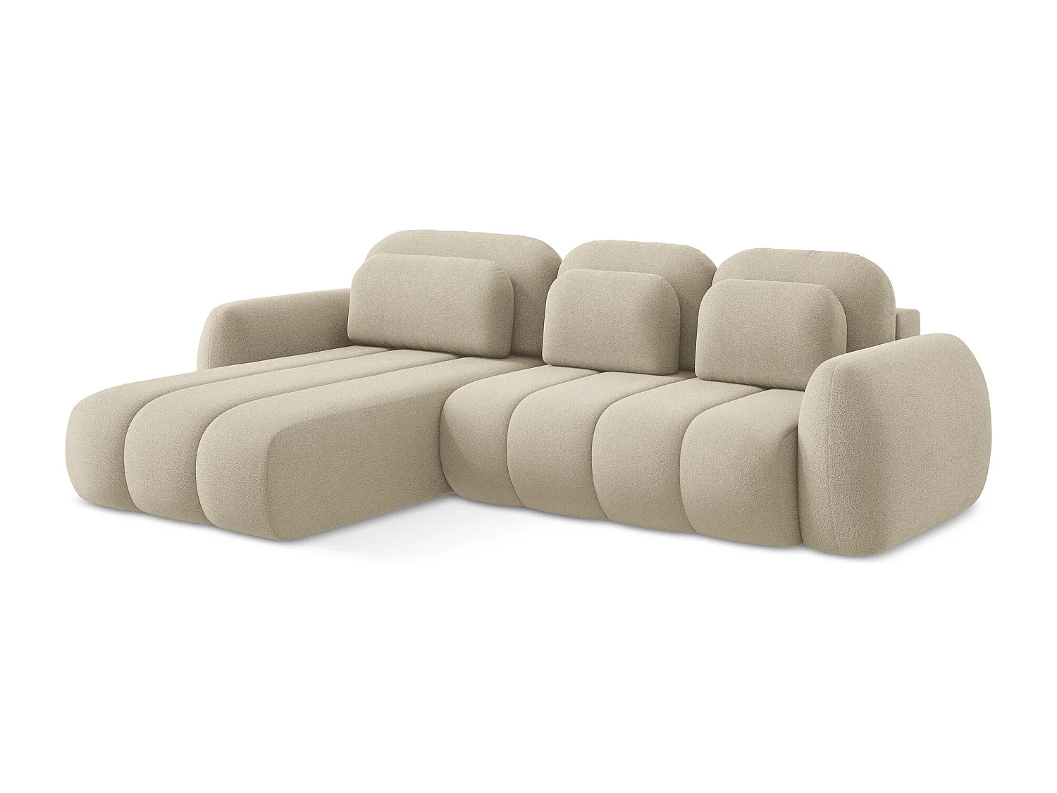 Canapé d’angle 3 places gauche convertible en tissu bouclette - beige foncé - PELE