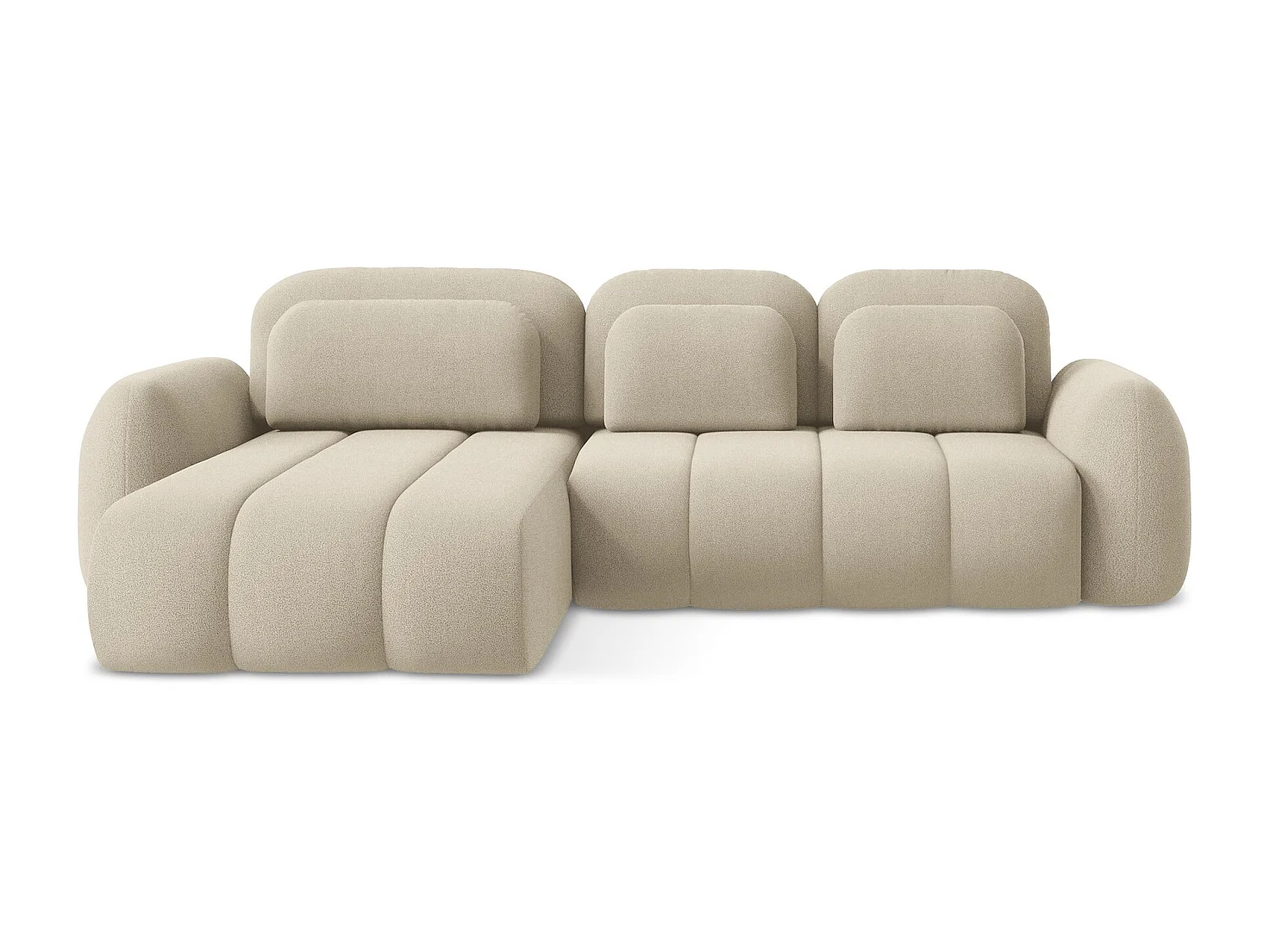 Canapé d’angle 3 places gauche convertible en tissu bouclette - beige foncé - PELE