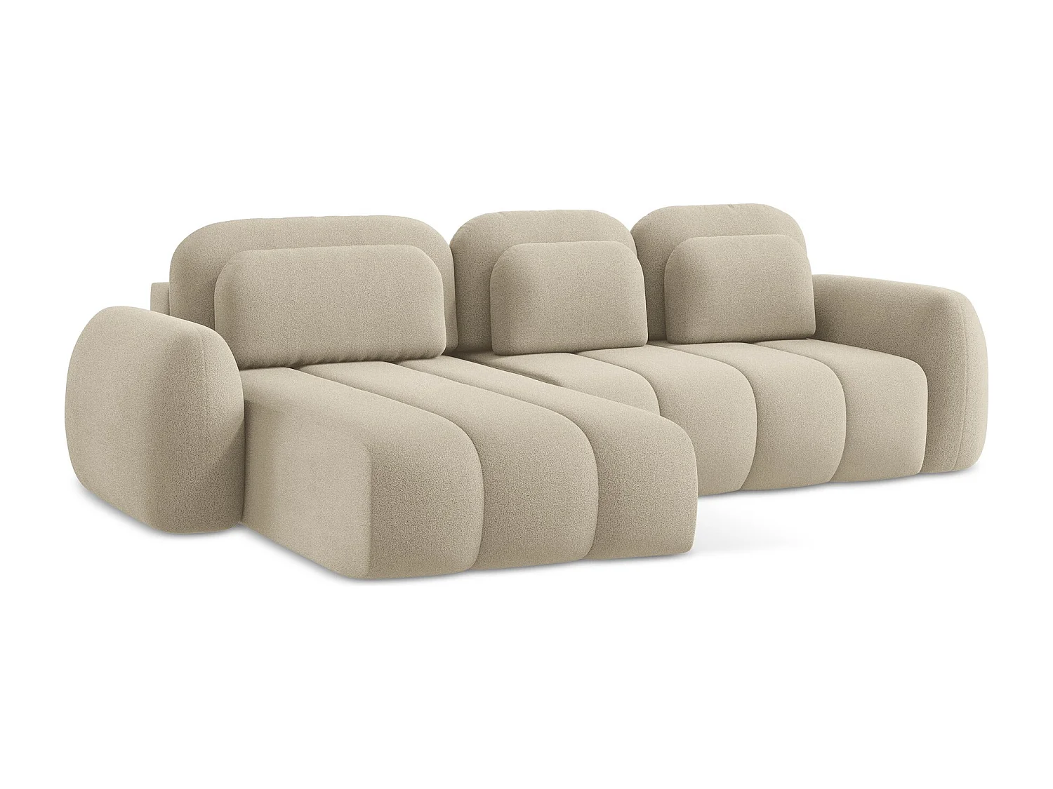 Canapé d’angle 3 places gauche convertible en tissu bouclette - beige foncé - PELE