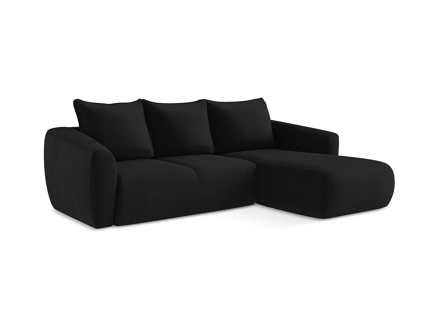 Ecksofa mit Schlaffunktion - Ecke Rechts - Strukturstoff - Schwarz - GUAVA