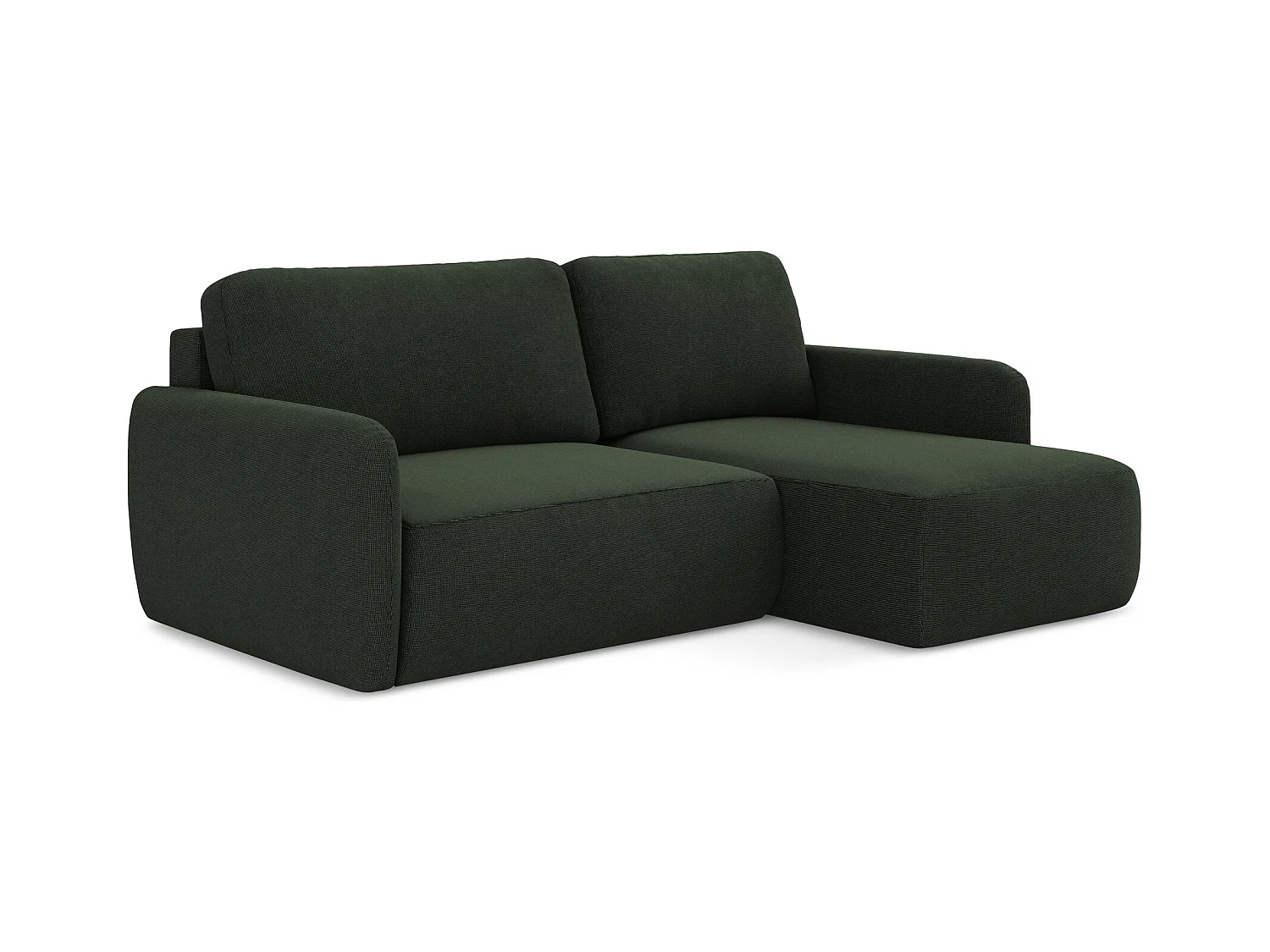 Canapé d'angle droit convertible en tissu texturé - bouteille verte - LILO