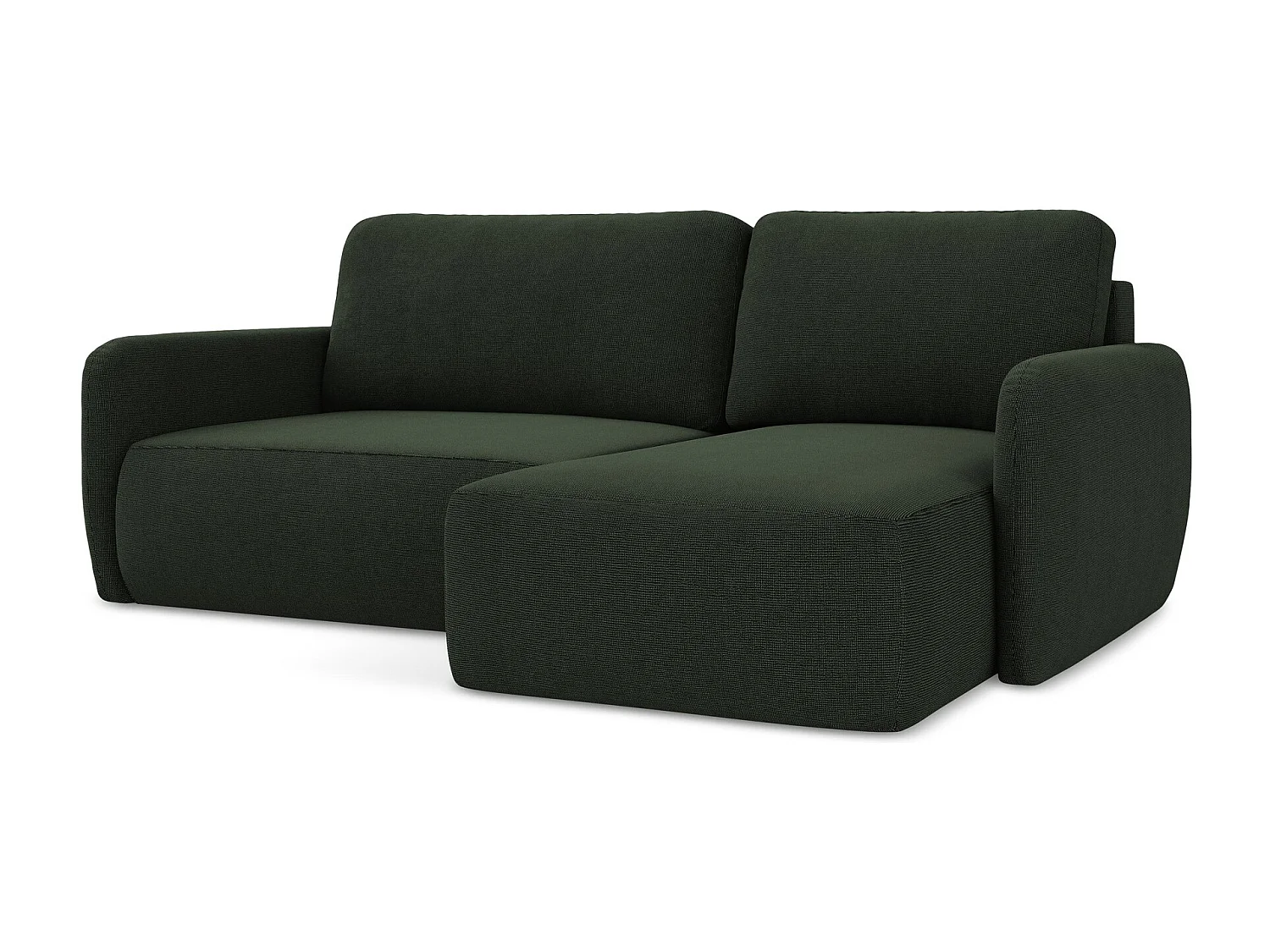 Canapé d'angle droit convertible en tissu texturé - bouteille verte - LILO