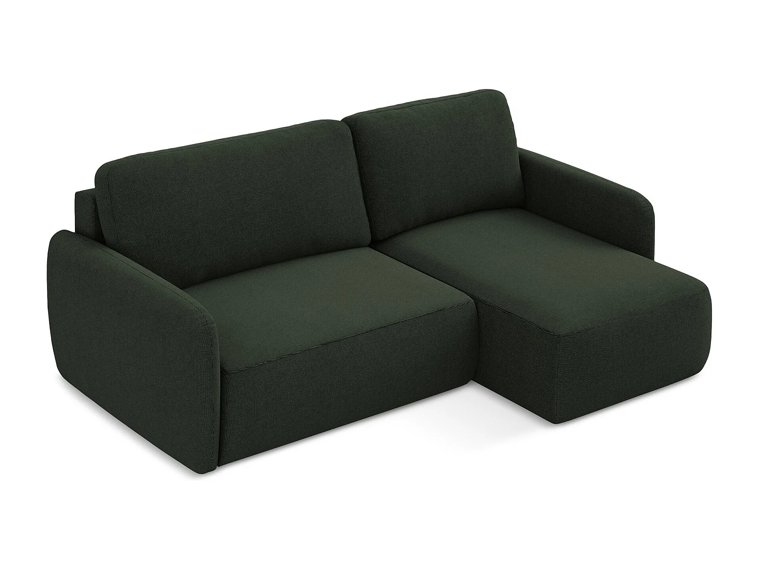 Canapé d'angle droit convertible en tissu texturé - bouteille verte - LILO