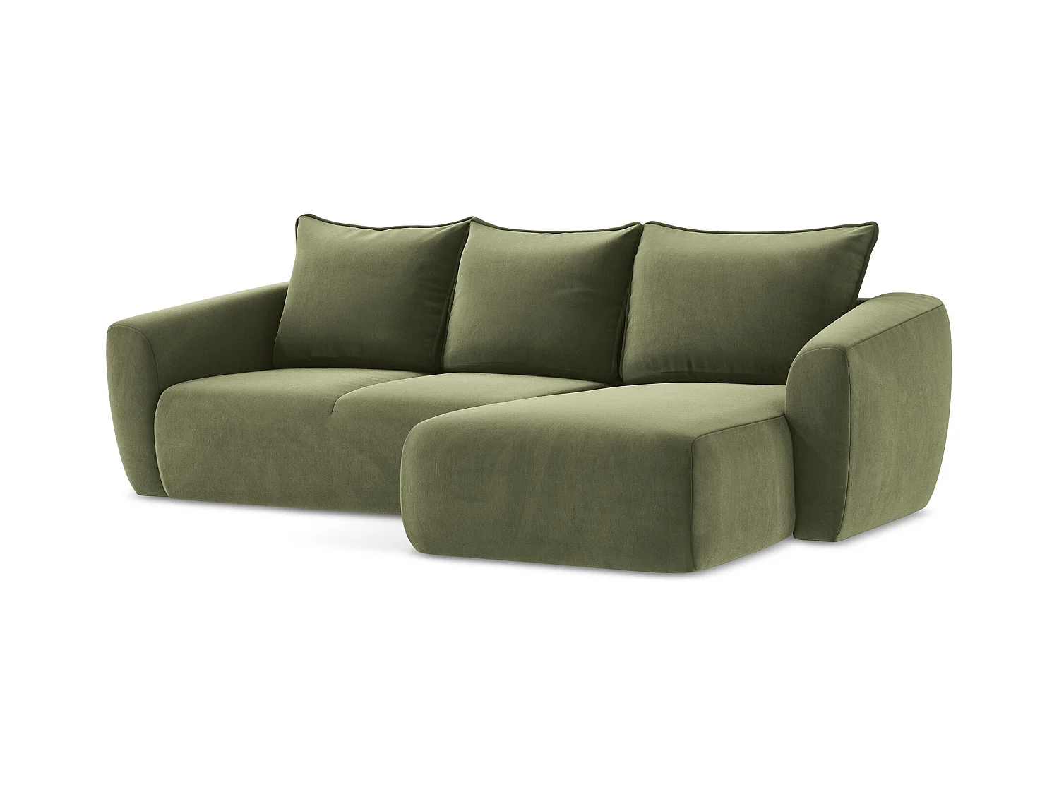 Canapé d'angle droit convertible en velours - olive - GUAVA