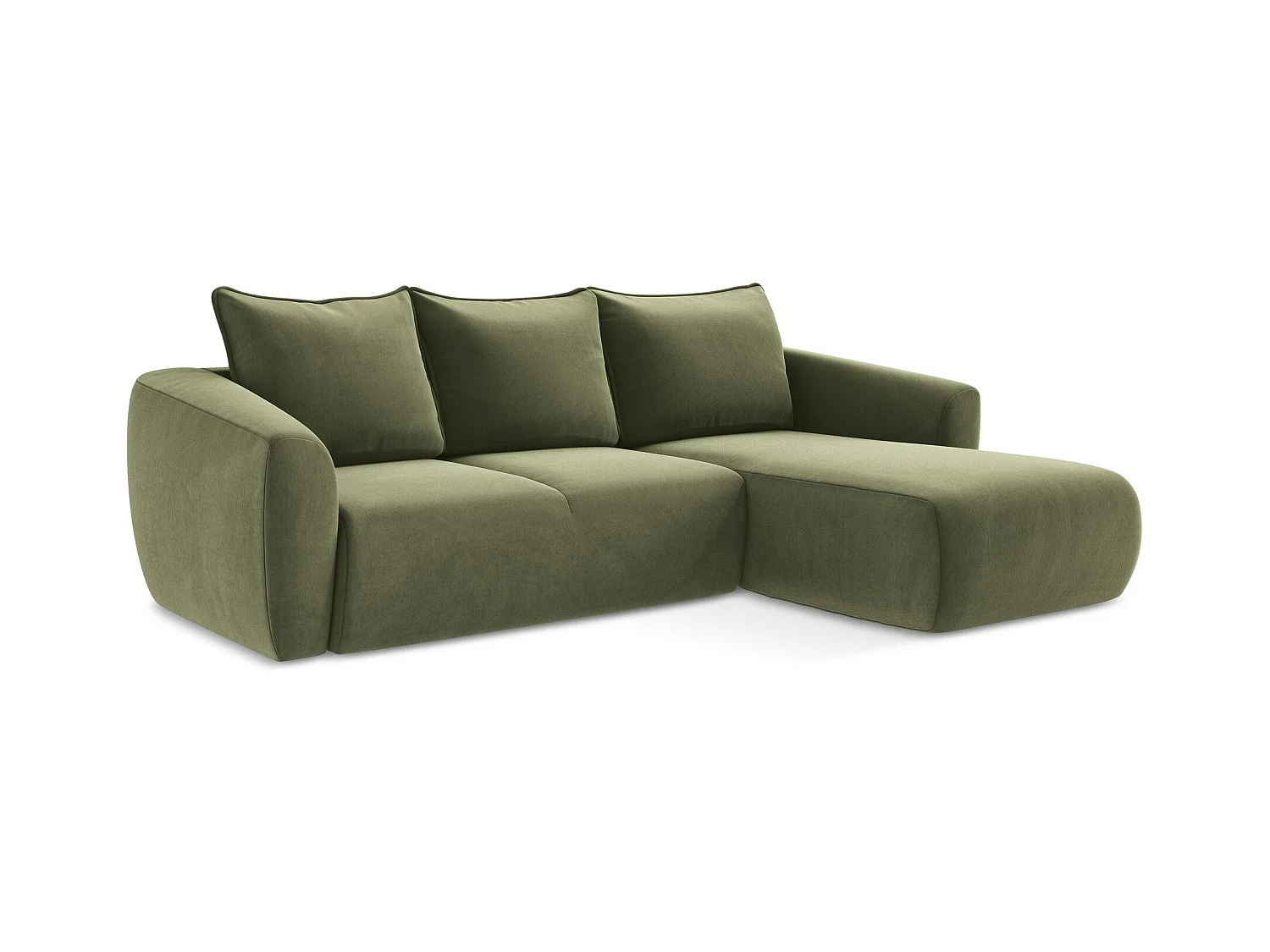 Ecksofa mit Schlaffunktion - Ecke Rechts - Samt - Olive - GUAVA