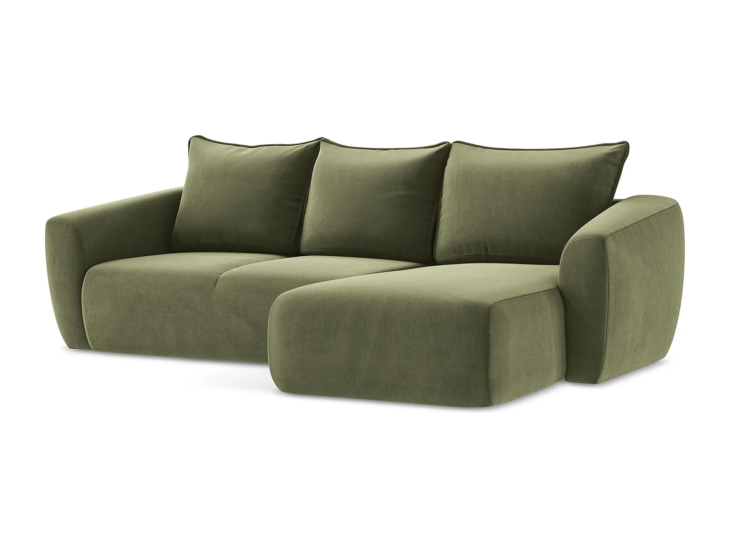 Canapé d'angle droit convertible en velours - olive - GUAVA