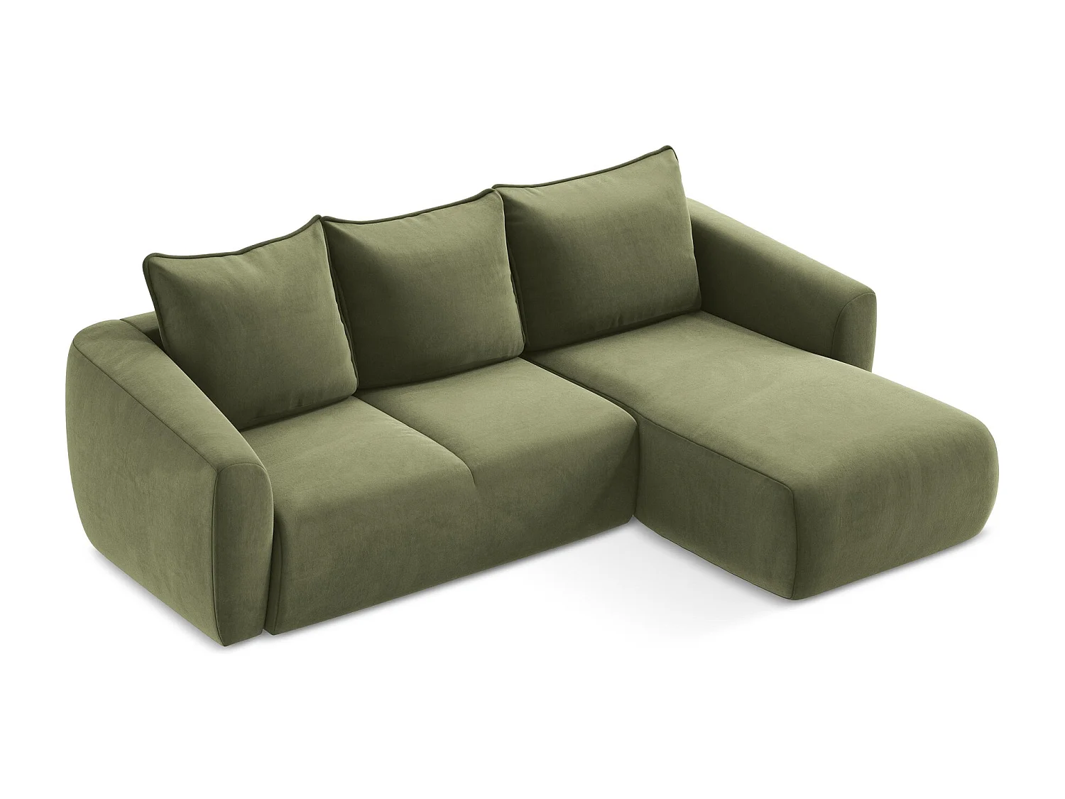 Canapé d'angle droit convertible en velours - olive - GUAVA