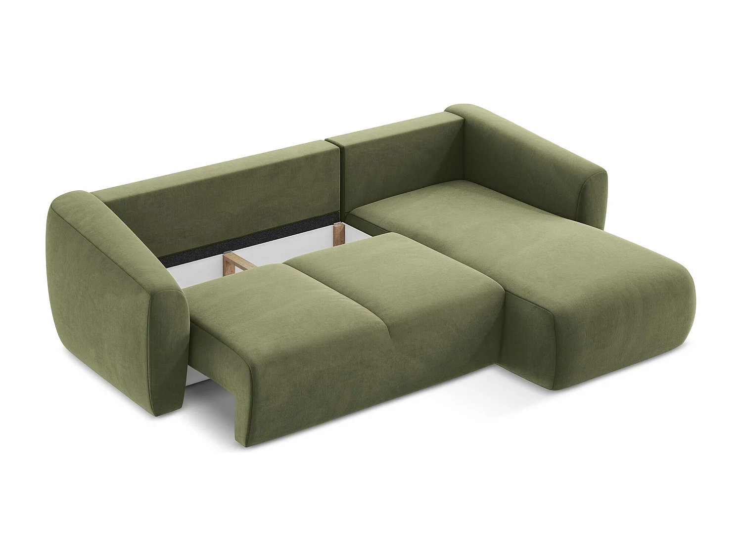 Canapé d'angle droit convertible en velours - olive - GUAVA