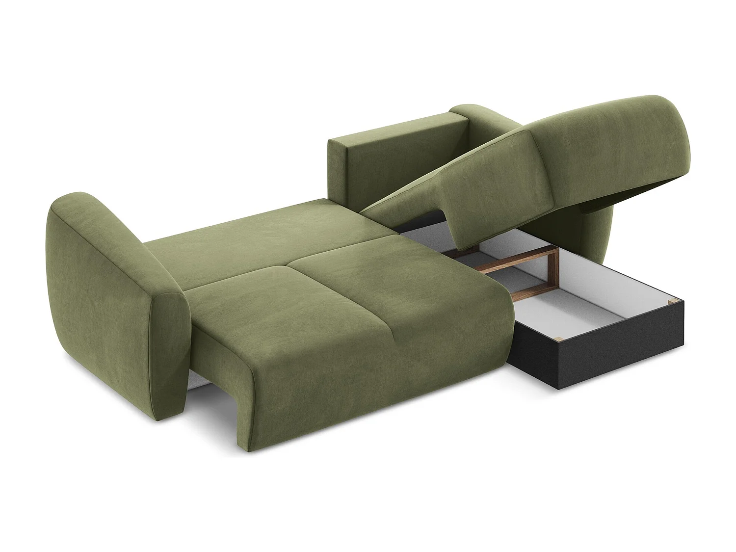 Canapé d'angle droit convertible en velours - olive - GUAVA