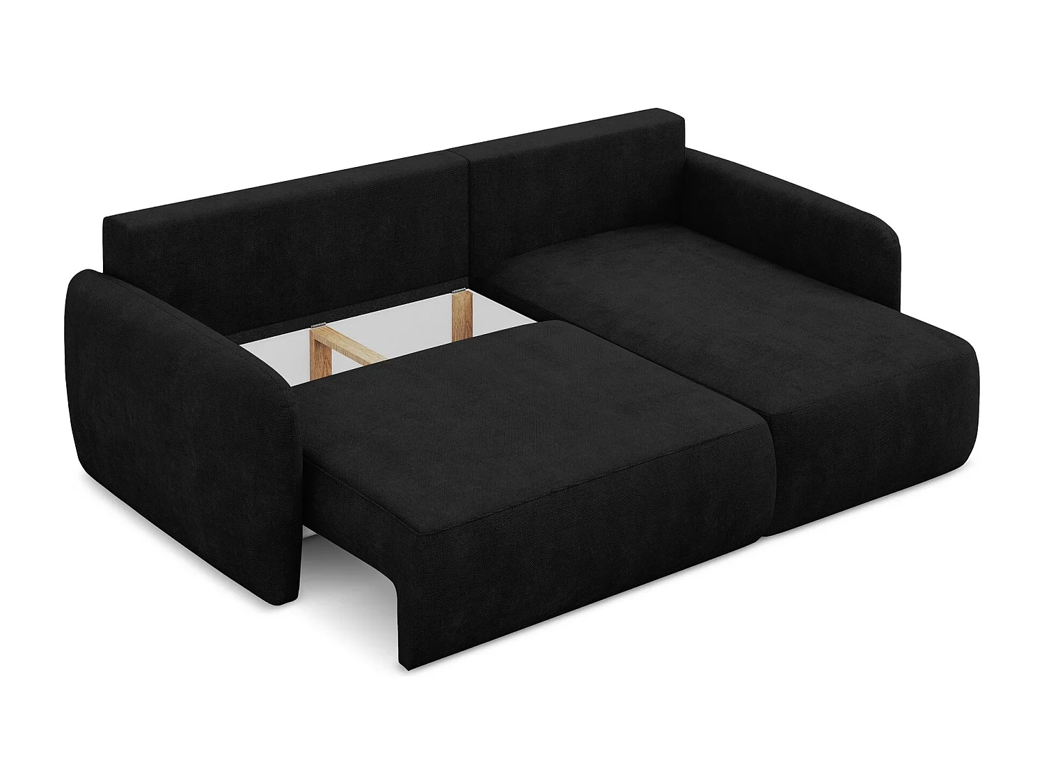 Canapé d'angle droit convertible en tissu chenille - noir - LILO