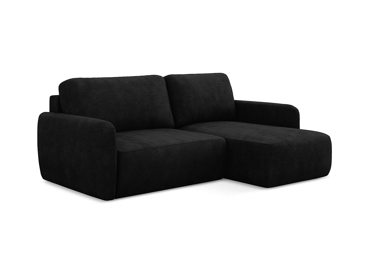 Ecksofa mit Schlaffunktion - Ecke Rechts - Chenille - Schwarz - LILO
