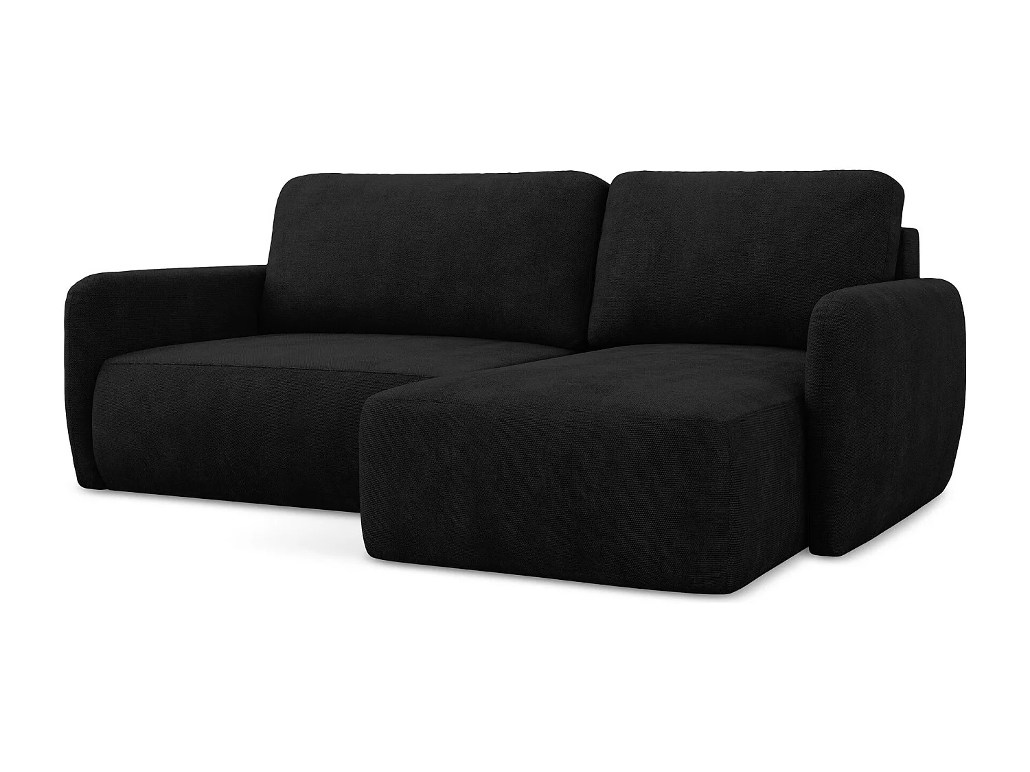 Canapé d'angle droit convertible en tissu chenille - noir - LILO