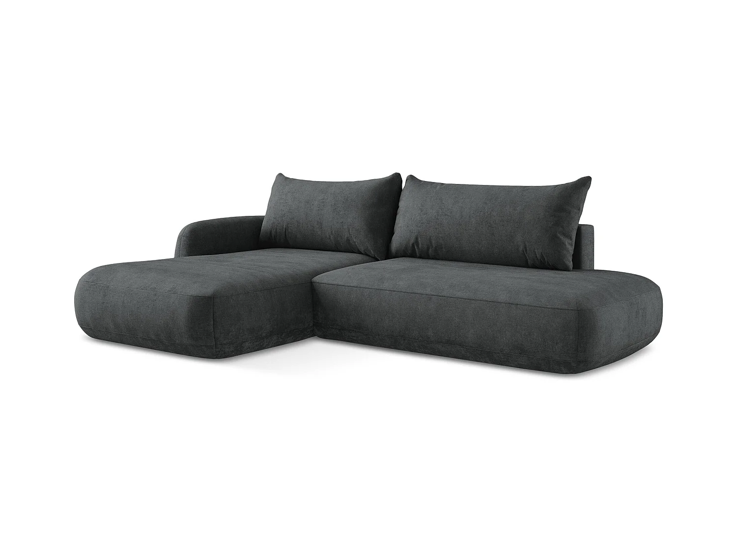 Canapé d’angle 3 places gauche convertible en tissu chenille - gris foncé - HALE