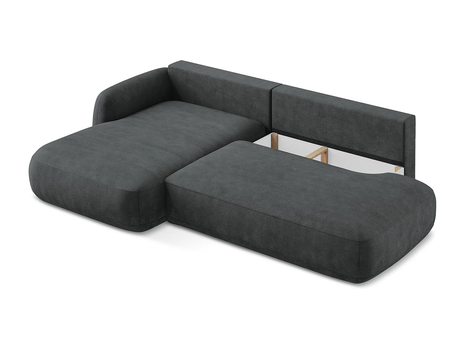 Canapé d’angle 3 places gauche convertible en tissu chenille - gris foncé - HALE